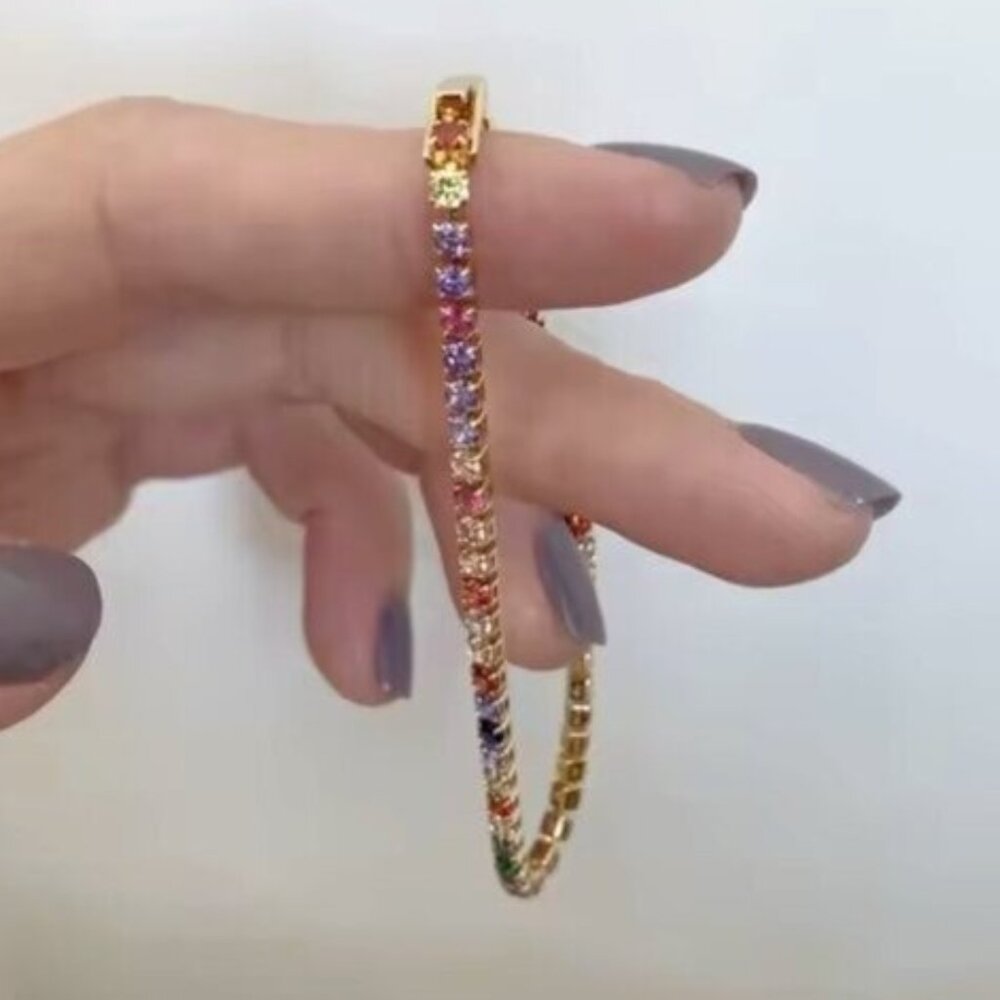 Colorful CZ Tennis Bracelet Waterproof Gold Stacking Bracelet Gold Box Clasp